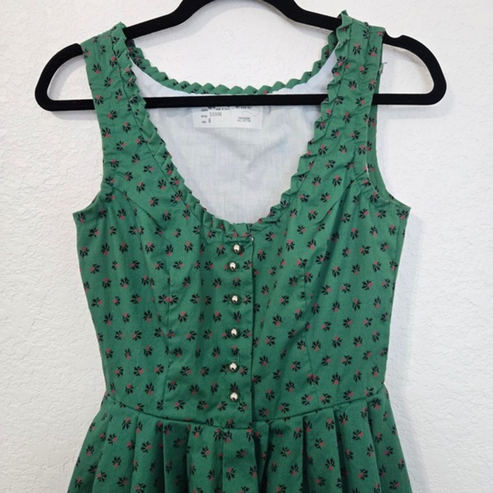 Vintage Angelica‎ Green Floral Dress Sleeveless Fit & Flare Size 6 Made in USA - Picture 2 of 7